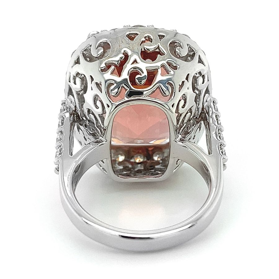 Peach Tourmaline 36.38 carats set in 18K White Gold Ring with 3.22 carats Diamonds 
