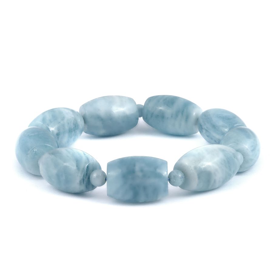 Untreated Natural Aquamarine 312.81 carats Barrel Shape Beads Bracelet Strong with Expandable Silk Thread