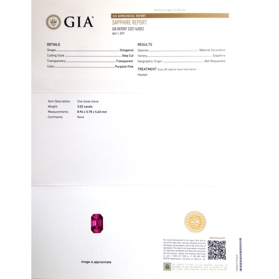 Natural Heated Pink Sapphire 3.02 carats 