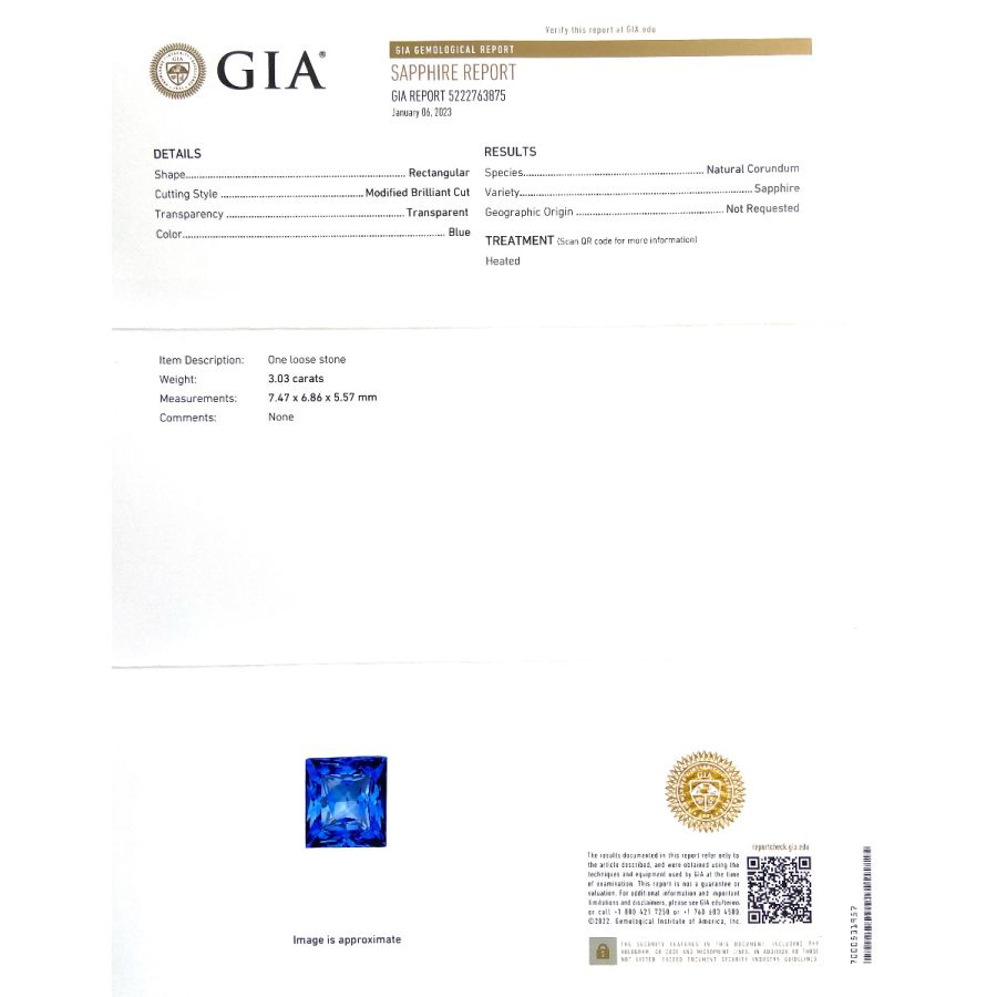 Natural Heated Blue Sapphire 3.03 carats with GIA Report