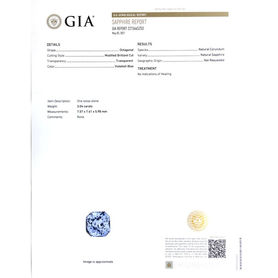 Natural Unheated Blue Sapphire 3.04 carats with GIA Report 