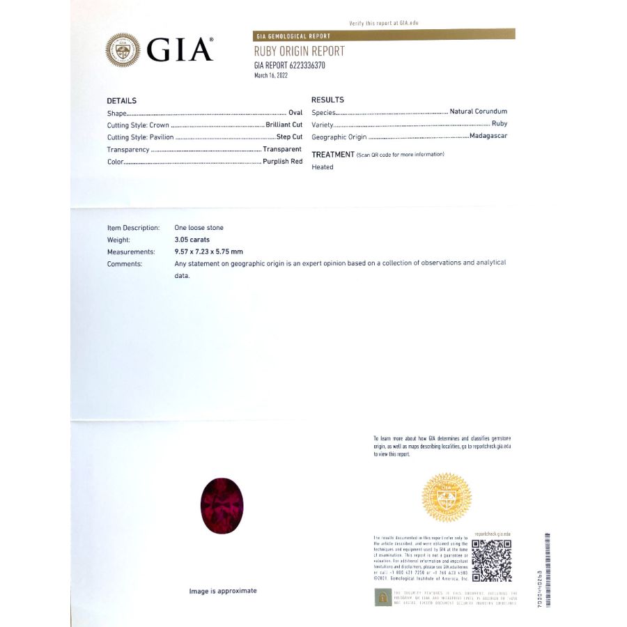 Natural Heated Madagascar Ruby 3.05 carats with GIA Report