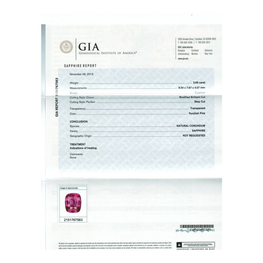 Natural Pink Sapphire 3.05 carats set in Platinum Ring with 1.01 carats Diamonds / GIA Report