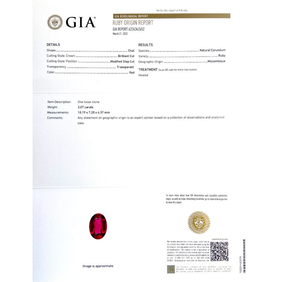 Natural Mozambique Ruby 3.07 carats with GIA Report