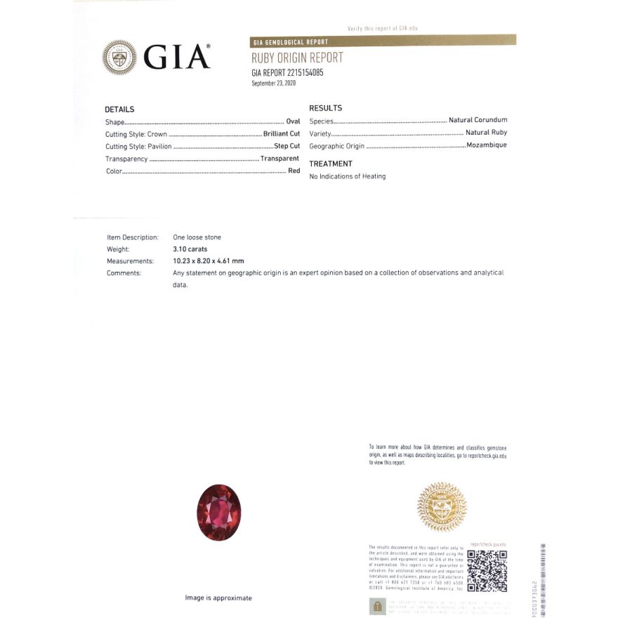 Natural Unheated Mozambique Ruby 3.10 carats with GIA and GRS Reports