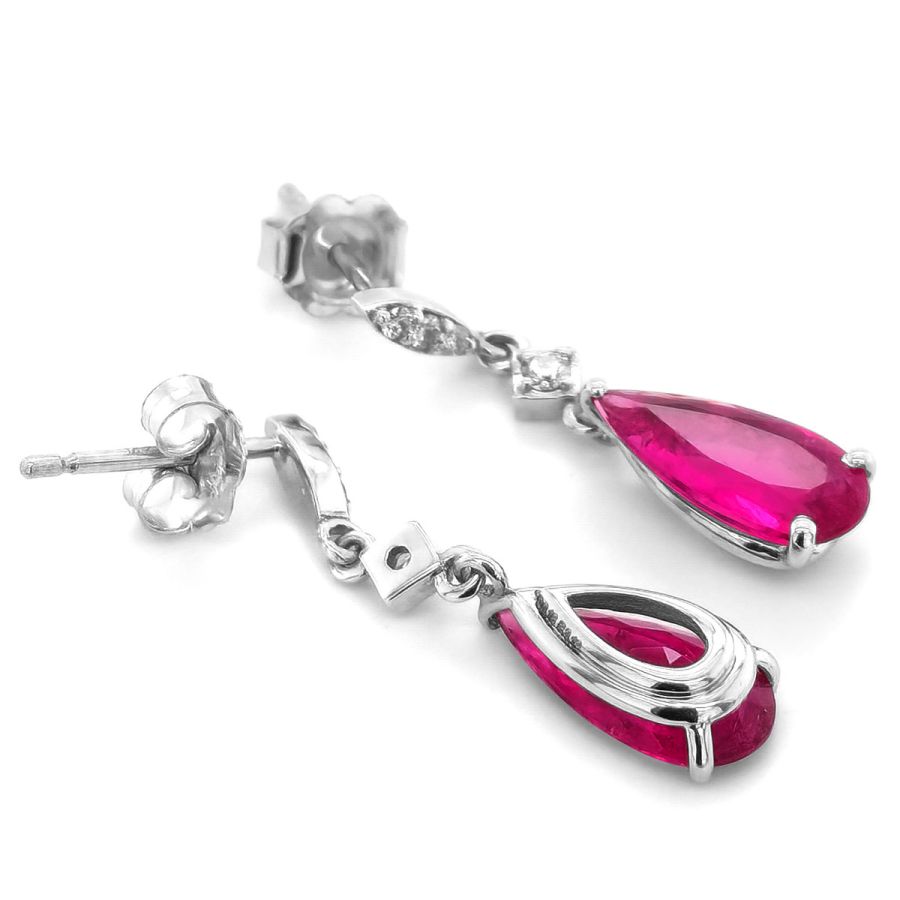 Natural Hot Pink Tourmalines 3.12 carats set in 14K White Gold Earrings with 0.18 carats Diamonds 