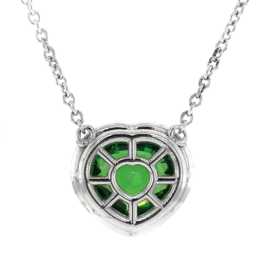 Natural Flawless Heart-shaped Tsavorite 3.14 carats set in 14K White Gold Pendant with 0.17 carats Diamonds / GIA Report
