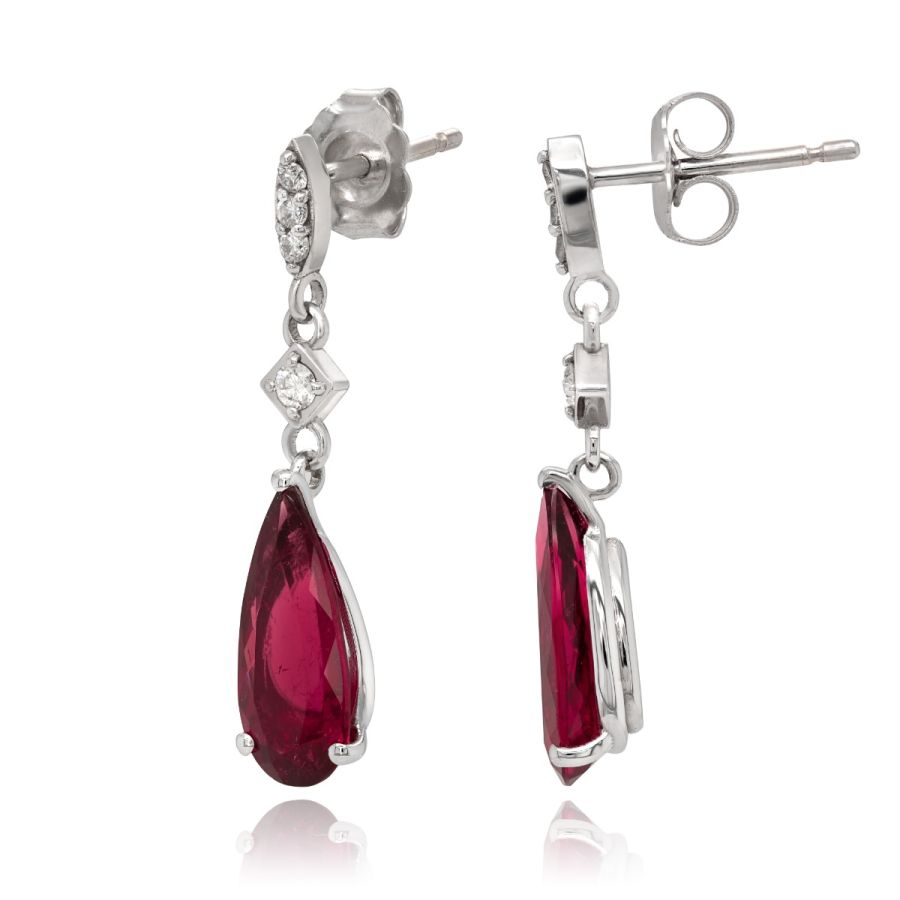 Natural Rubellites 3.16 carats set in 14K White Gold Earrings with 0.18 carats Diamonds 