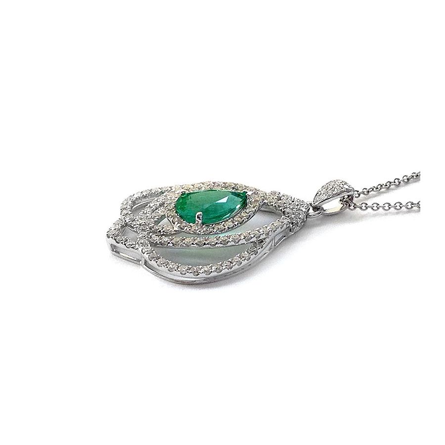 Natural Zambian Emerald 3.18 carats set in 14K White Gold Pendant with 1.90 carats Diamonds / GIA Report