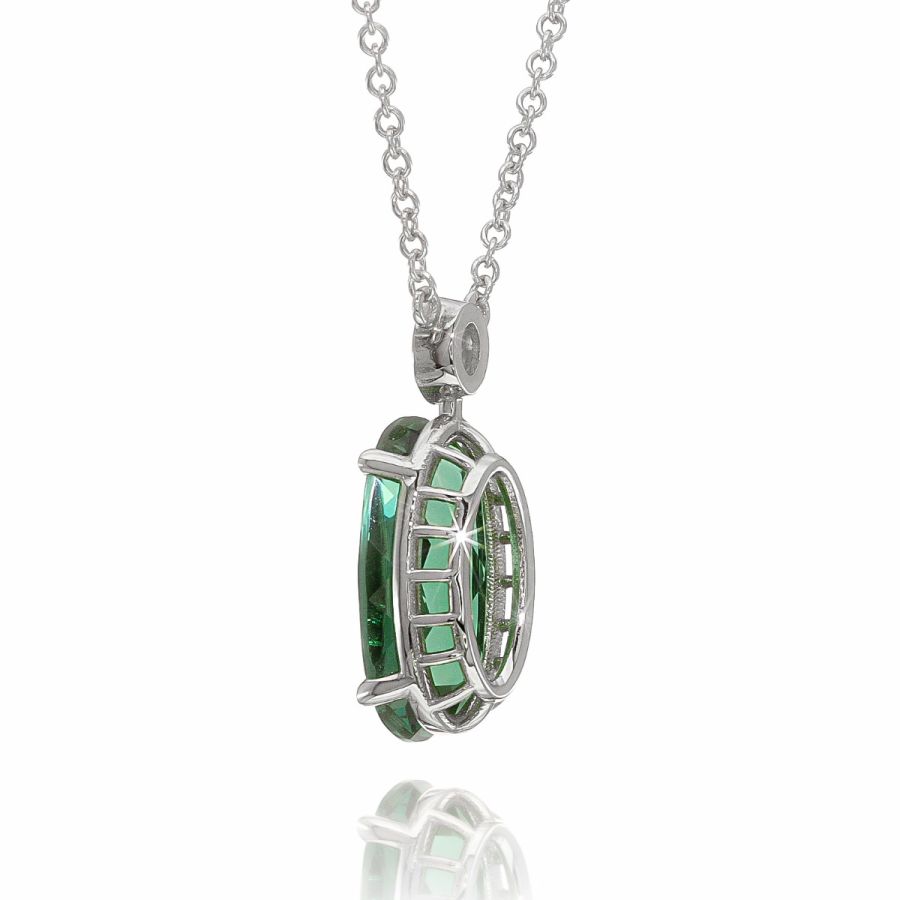 Natural Blue-Green Tourmaline 3.24 carats set in 14K White Gold Pendant with 0.12 carats Diamonds