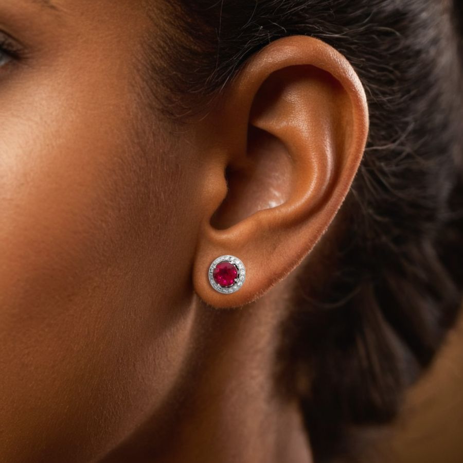 Natural Rubellite 3.25 carats set in 18K White Gold Earrings with 0.53 carats Diamonds 