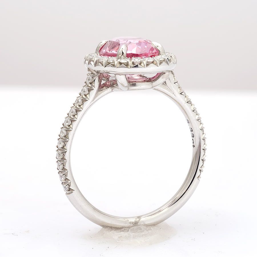 Natural  Padparadscha Sapphire 3.33 carats set in Platinum Ring with 0.46 carats Diamonds / GRS Report 