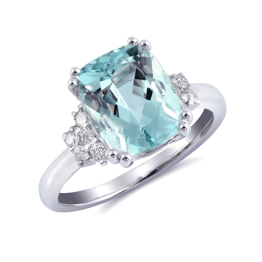 Natural Aquamarine 3.43 carats set in 14K White Gold Ring with 0.24 carats Diamonds