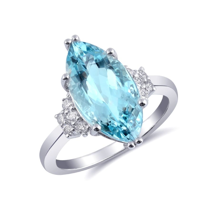 Natural Aquamarine 3.59 carats set in 14K White Gold Ring with 0.24 carats Diamonds