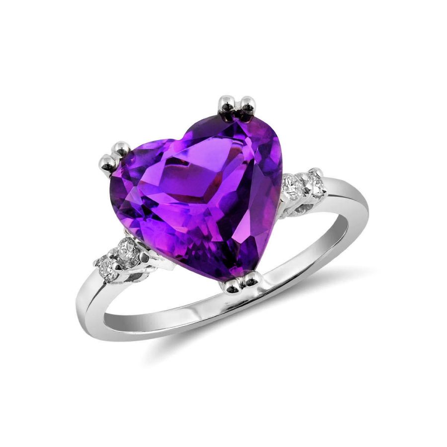 Natural Amethyst 2.95 carats set in 14K White Gold Ring with 0.10 carats Diamonds