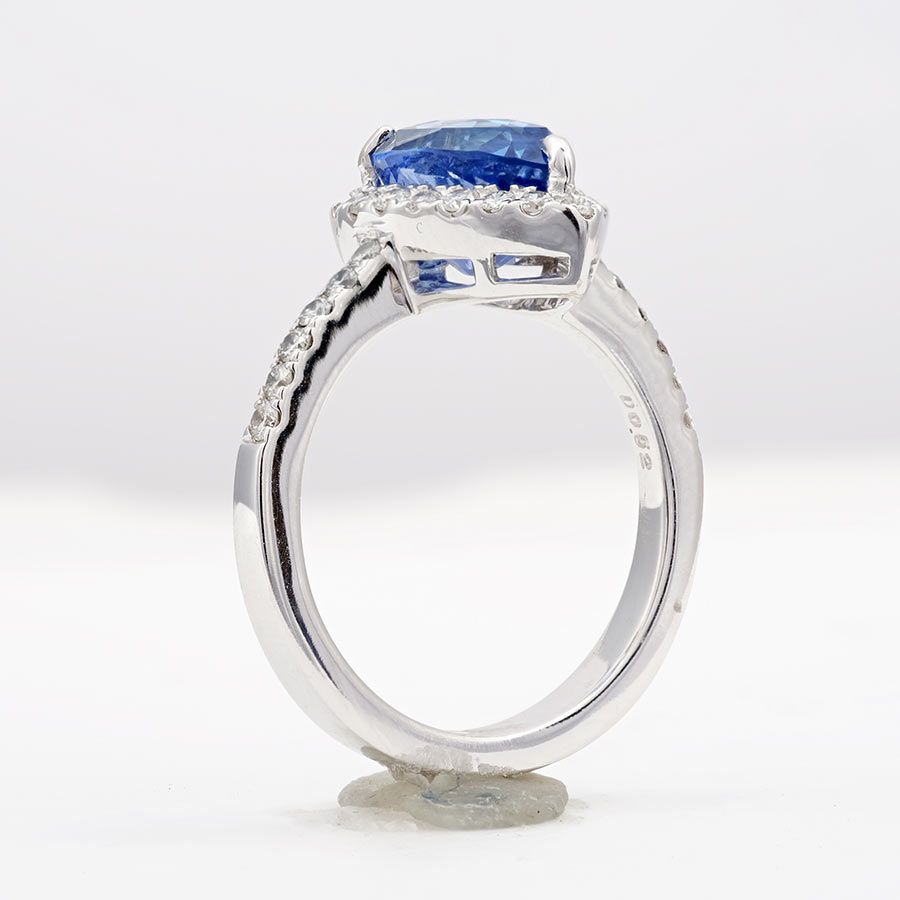 Natural Unheated Blue Sapphire 3.75 carats set in 14K White Gold Ring with 0.52 carats Diamonds / AIGS Report
