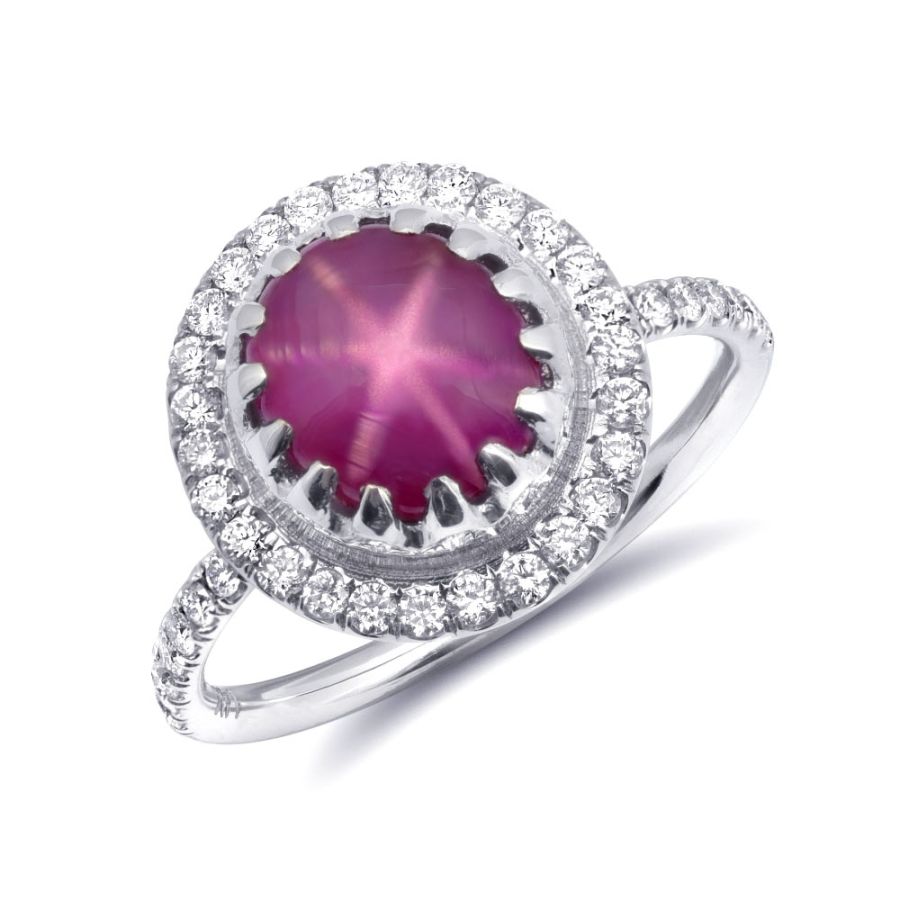 Natural Star Ruby 3.78 carats set in 14K White Gold Ring with 0.42 carats Diamonds
