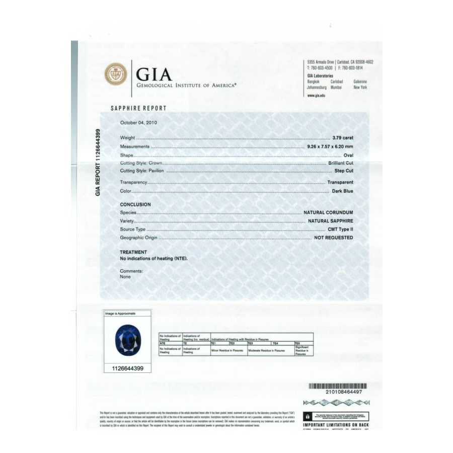 BLUE SAPPHIRE 3.79cts UNHEATED GIA CERTIFIED 