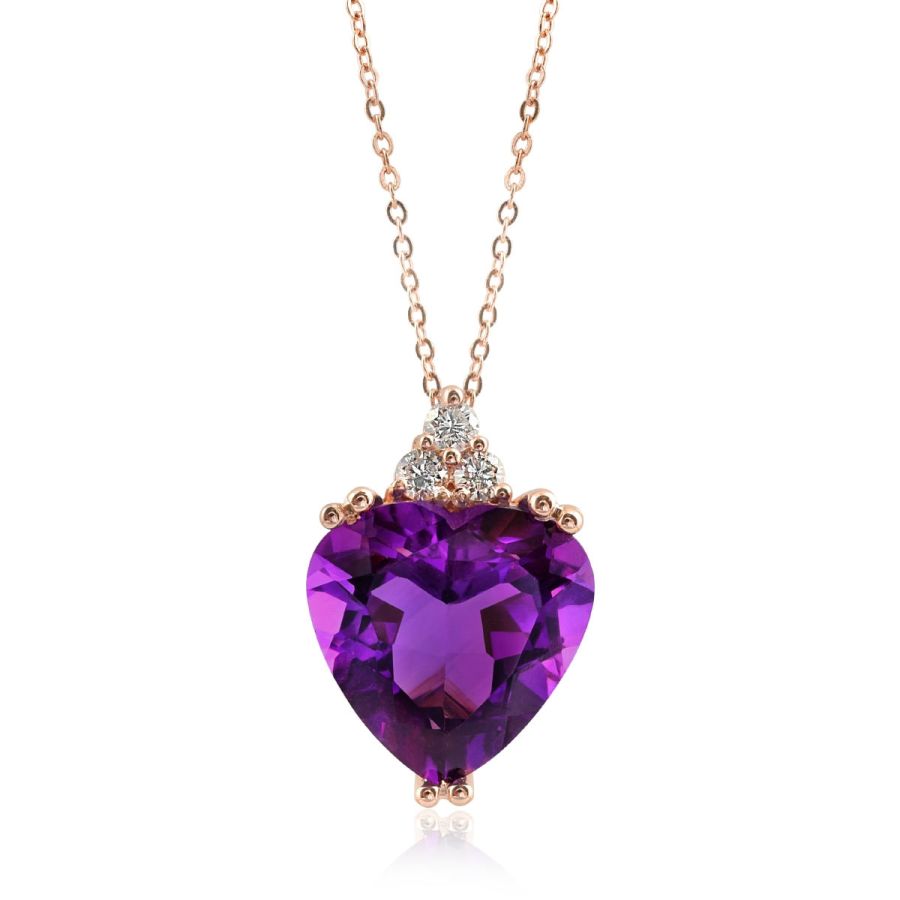 AAA Natural Amethyst 4.28 carats set in 14K Rose Gold Pendant with 0.10 carats Diamonds