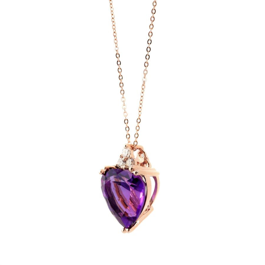 AAA Natural Amethyst 4.38 carats set in 14K Rose Gold Pendant with 0.10 carats Diamonds