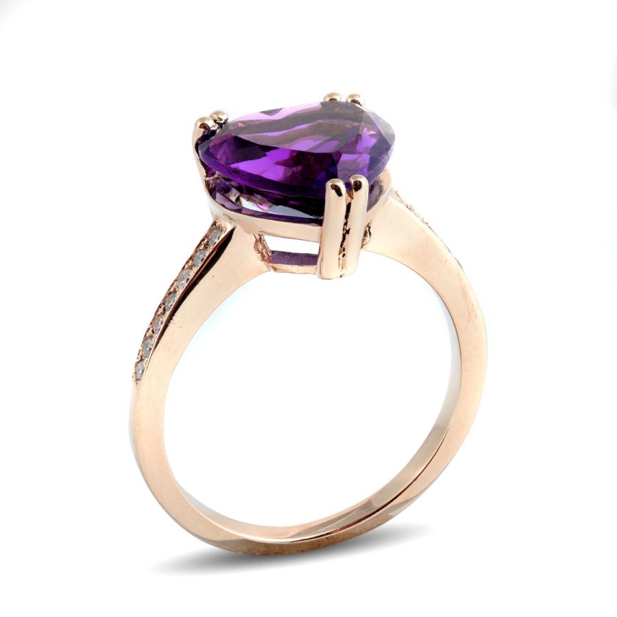 Natural Amethyst 3.92 carats set in 14K Rose Gold Ring with 0.13 carats Diamonds