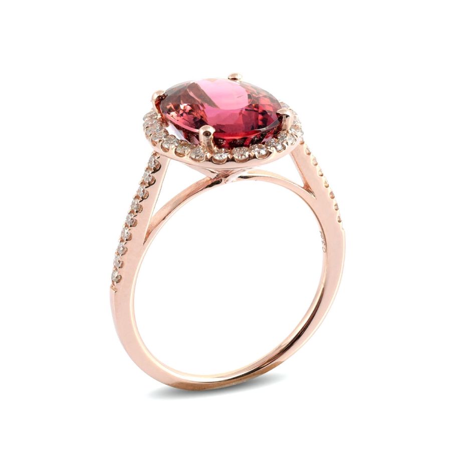 Natural Pink Tourmaline 3.84 carats set in 14K Rose Gold Ring with 0.35 carats Diamonds