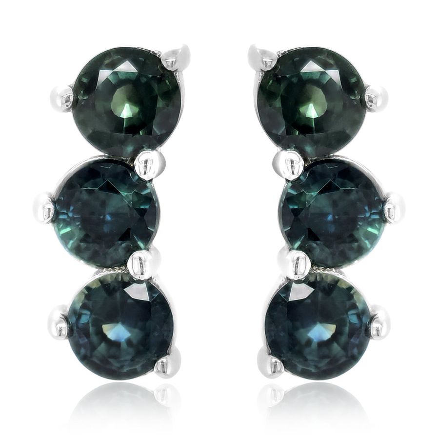 Natural Teal Sapphires 3.90 carats set in 14K White Gold Earrings