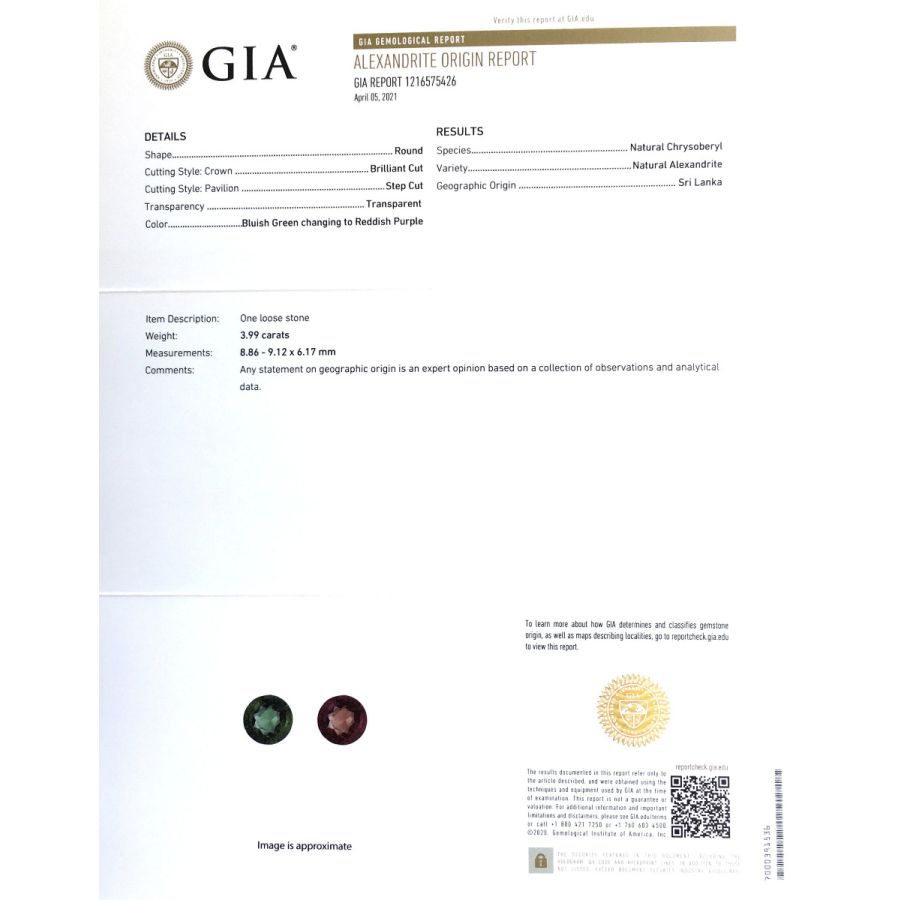 Natural Gem Quality Sri Lankan Alexandrite 3.99 carats 