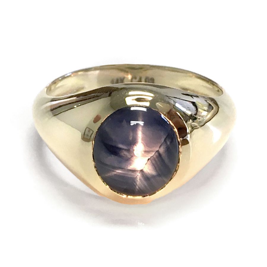 Natural Burma Blue Star Sapphire 4.08 carats set in 14K Yellow Gold Men's Ring