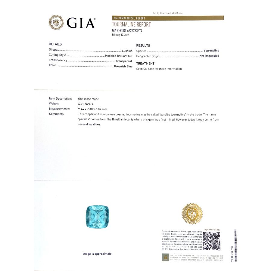 Natural Mozambique Paraiba Tourmaline 4.21 carats set in Platinum Ring with 1.01 carats Diamonds / GIA Report