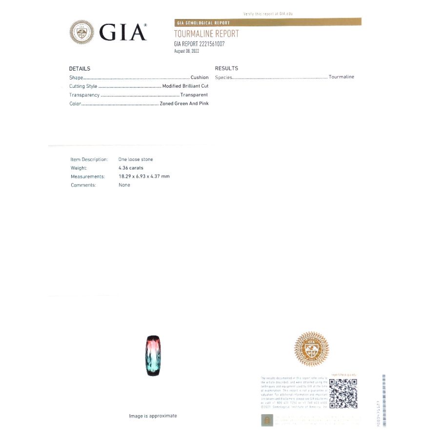 Natural Bi-Color Tourmaline 4.36 carats with GIA Report