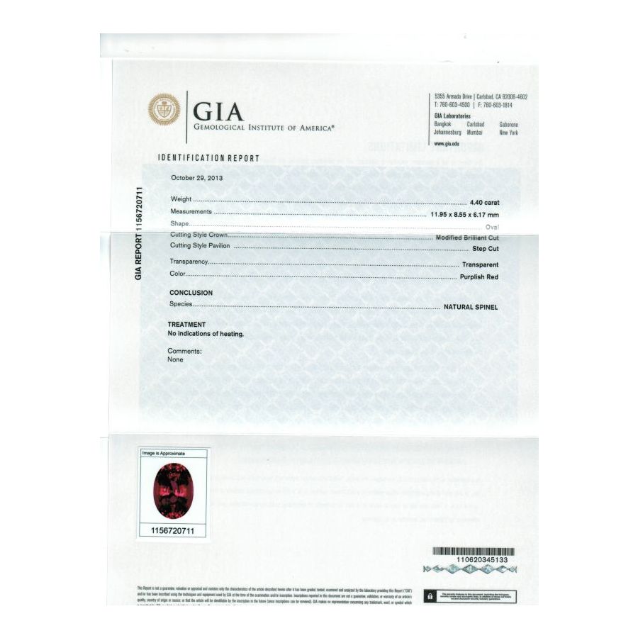 Purplish Red Spinel 4.40cts GIA Certificated - sold