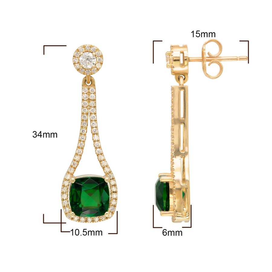Natural Chrome Tourmalines 4.57 carats set in 18K Yellow Gold Earrings with 0.81 carats Diamonds 