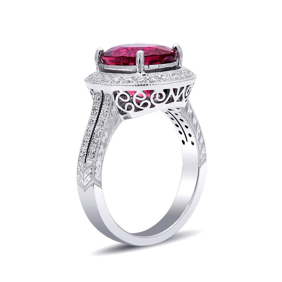 Natural Rubellite 4.59 carats set in 18K White Gold Ring with 0.45 carats Diamonds