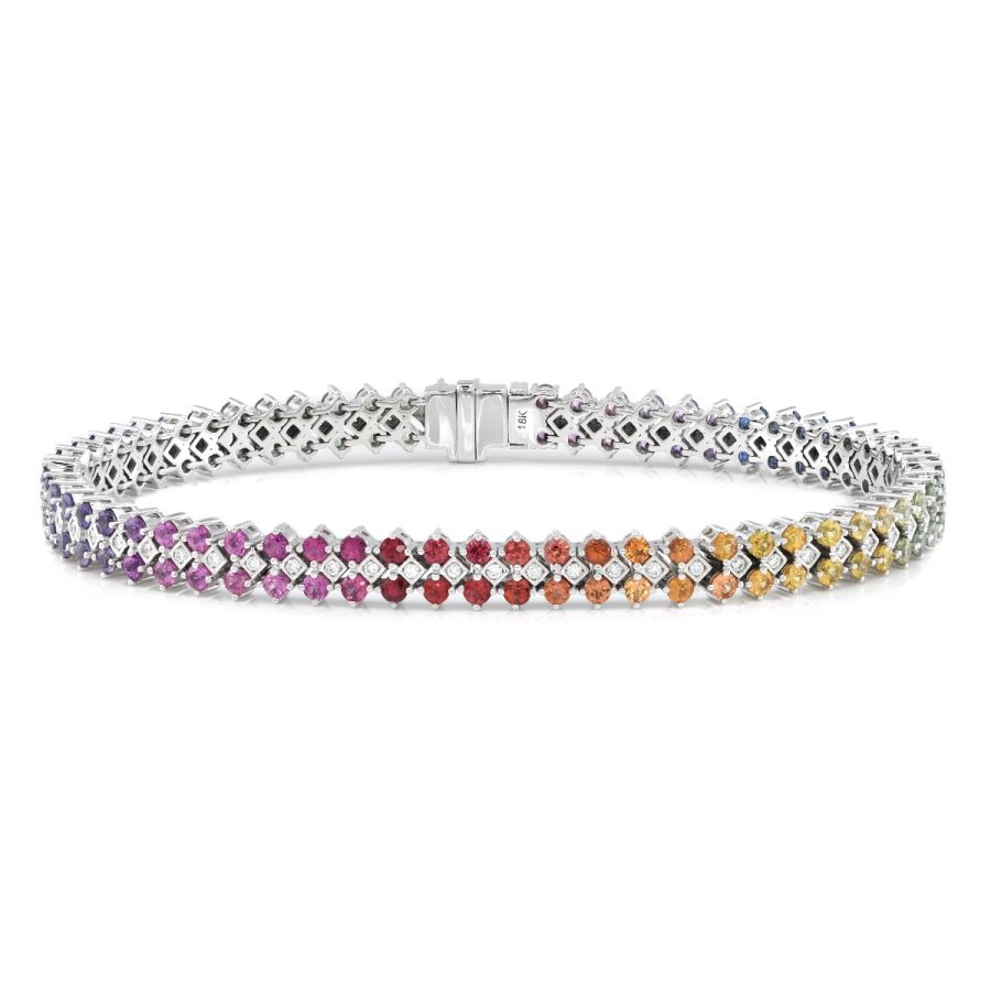 Natural Rainbow Multi Color Sapphires 4.60 carats with 0.33 carats Diamonds set in 18K White Gold Bracelet 