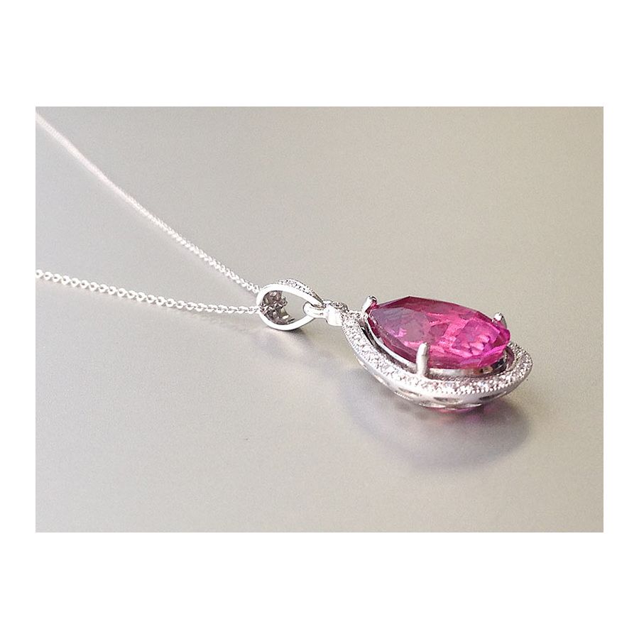 Natural Rubellite 5.03 carats set in 14K White Gold Pendant with 0.22 carats Diamonds
