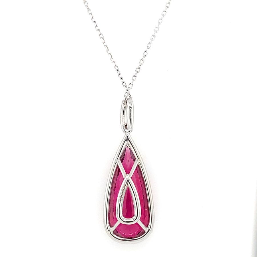 Natural Rubellite 5.17 carats set in 14K White Gold Pendant with 0.29 carats Diamonds