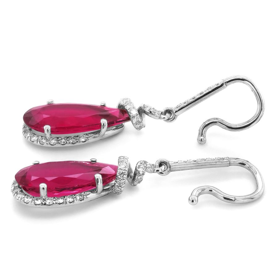 Natural Hot Pink Tourmalines 5.19 carats set in 14K White Gold Earrings with 0.49 carats Diamonds 
