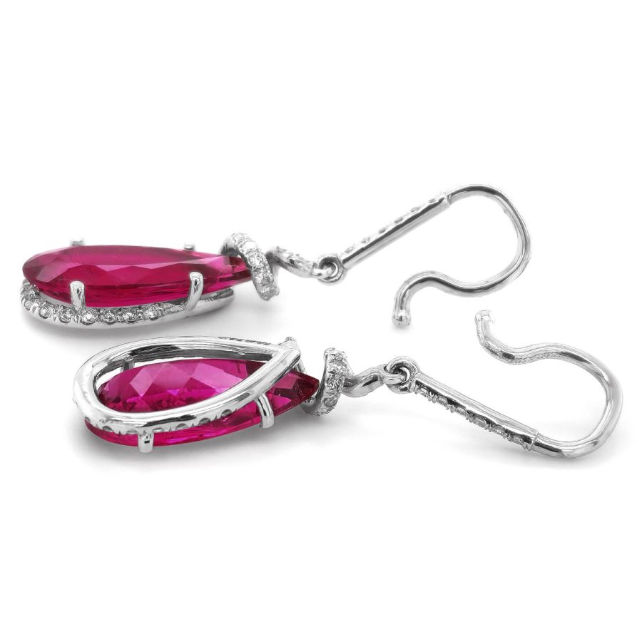 Natural Hot Pink Tourmalines 5.19 carats set in 14K White Gold Earrings with 0.49 carats Diamonds 