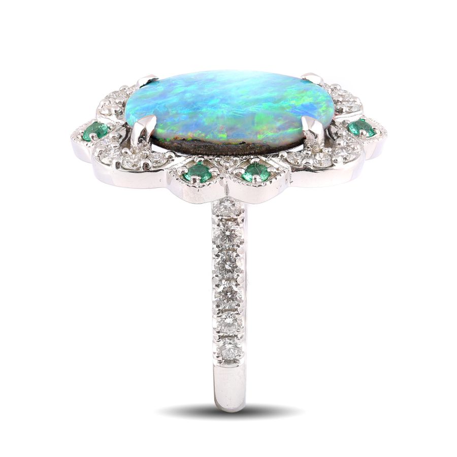 Australian Boulder Opal 5.24 carats with Diamonds 0.81 and Emeralds 0.61 carats