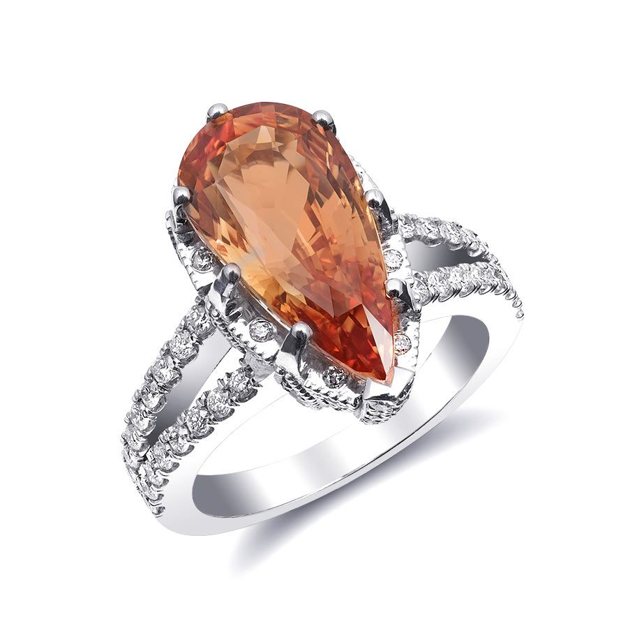 Natural Unheated Orange Sapphire 5.25 carats set in 14K White Gold Ring with 0.72 carats Diamonds / GIA Report