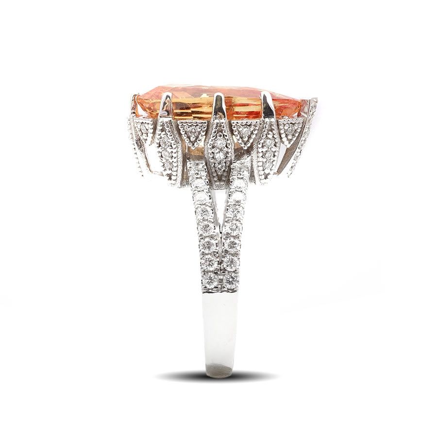 Natural Unheated Orange Sapphire 5.25 carats set in 14K White Gold Ring with 0.72 carats Diamonds / GIA Report