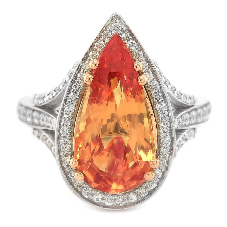 Natural Unheated Orange Sapphire 5.25 carats set in 18K White Gold Ring with 0.64 carats Diamonds / GIA Report
