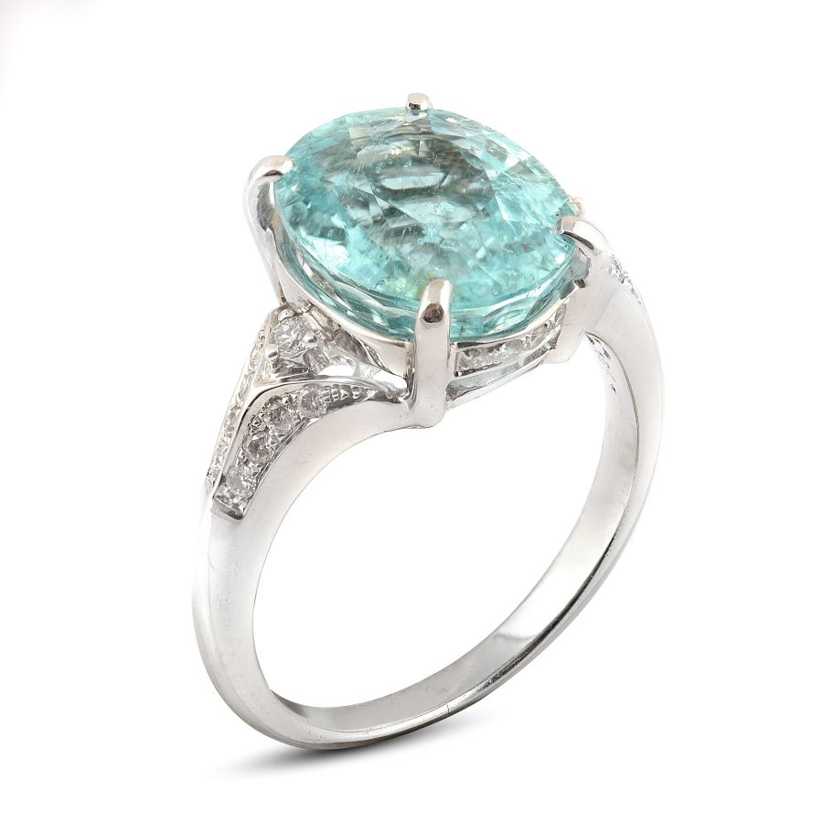 Natural Copper Bearing Mozambique "Paraiba"-type Tourmaline 5.34 carats set in 18K White Gold Ring with 0.31 carats Diamonds / GIA Report