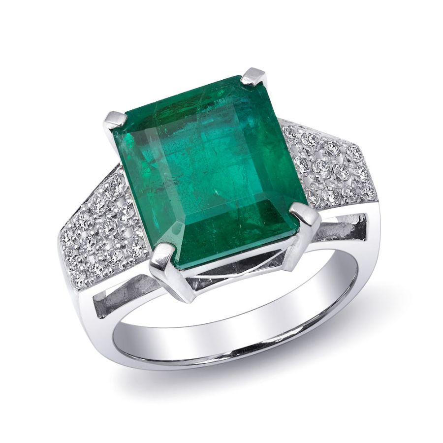 Statement Natural Emerald Ring 5.77cts GIA Report Platinum with Diamonds / Large Green Gem - sold