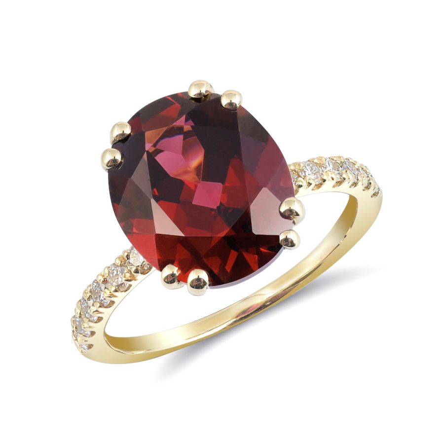 Natural Rhodolite Garnet 5.77 carats set in 14K Yellow Gold Ring with 0.25 carats Diamonds 