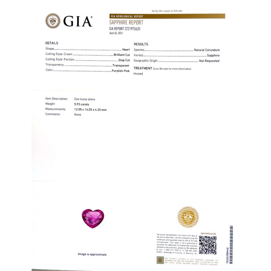 Natural Pink Sapphire 5.93 carats with GIA Report