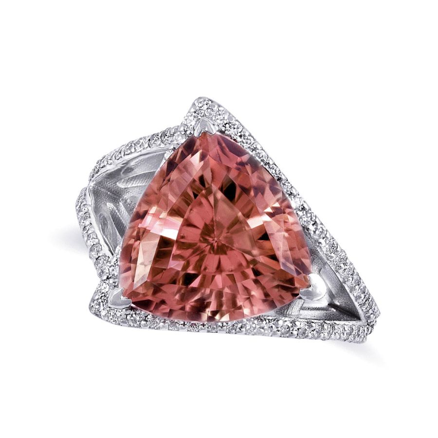 Natural Pink Tourmaline 6.56 carats set in 14K White Gold Ring with 0.52 Diamonds 