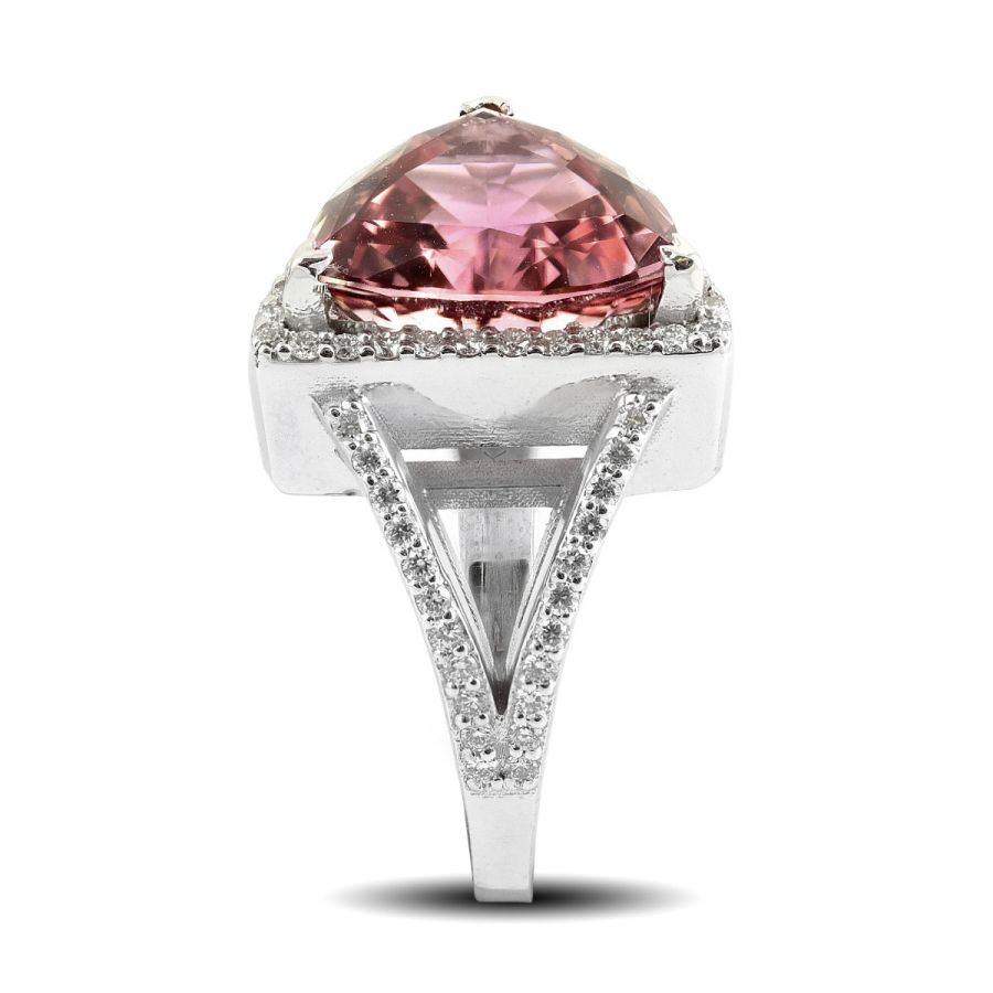 Natural Pink Tourmaline 6.56 carats set in 14K White Gold Ring with 0.52 Diamonds 
