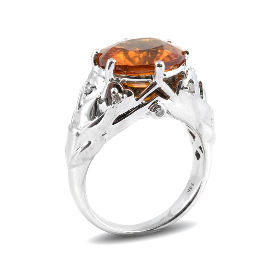 Natural Mandarin Garnet 6.58 carats set in 14K White Gold Ring with 0.08 carats Diamonds 